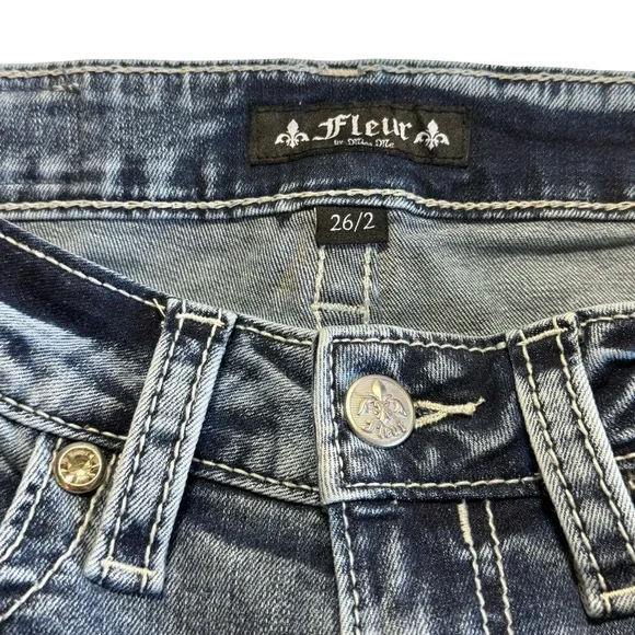 Fleur by Miss Me Easy Boot Fleur de Lis Bling Jeans Size 26/2 - Picture 5 of 9